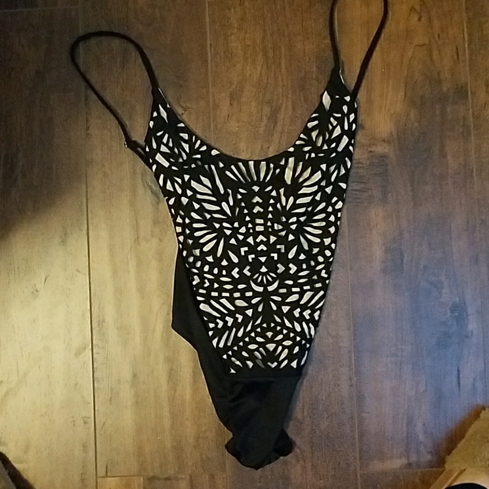 Black patterned body suit